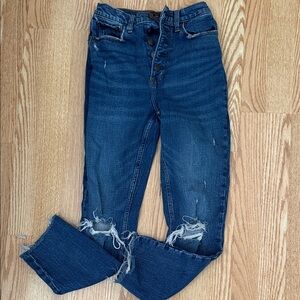 Abercrombie & Fitch Dark Blue Distressed Cropped Jeans